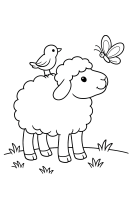 Schaf mit Vogel und Schmetterling