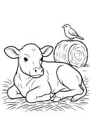 Kalb mit Vogel im Stroh