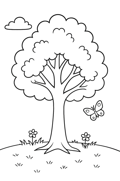 Mein erster Baum: Realistisches Ausmalbild für Vorschulkinder