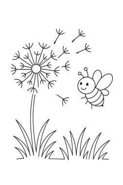 Pusteblume: Fliegende Samen ausmalen! - Free Coloring Page