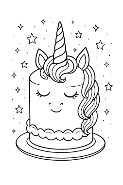 Einhorn-Torte Traum zum Ausmalen - Free Coloring Page
