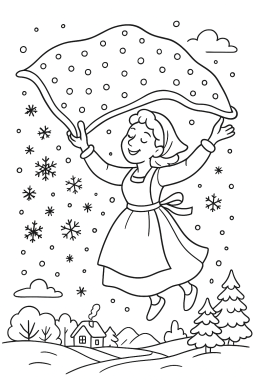 Frau Holle: Das magische Bettdecken-Ausmalbild - Free Coloring Page