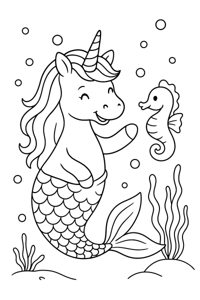 Magical Mermaid Unicorn World Coloring Page!