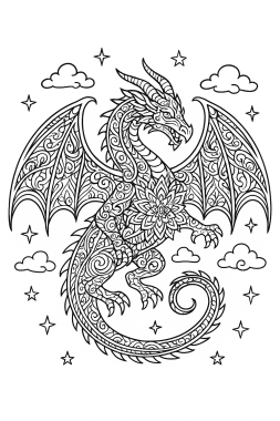 Majestätisches Drachen-Mandala: Farbenpracht der Fantasie - Free Coloring Page