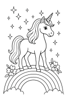 Einhorn mit Sternen und Blumen