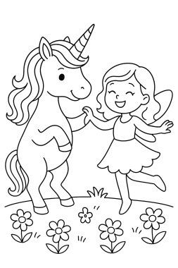 Zauberhaftes Einhorn & Feenfreundin Malspaß - Free Coloring Page
