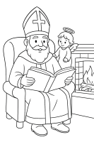 Nikolaus mit Engel am Kamin