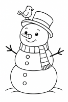 Schneemann mit Vogel