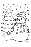 Schneemann unter Tanne