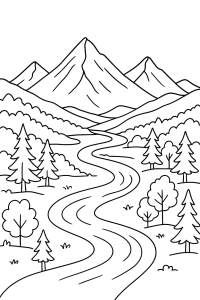 Meine erste Landschaft: Berge, Bäume & Fluss