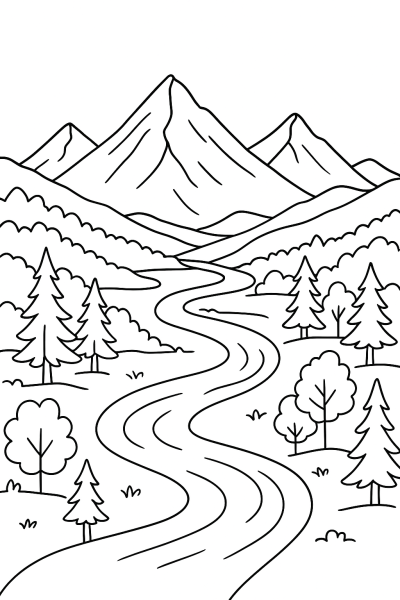 My First Landscape: Mountains, Trees & River