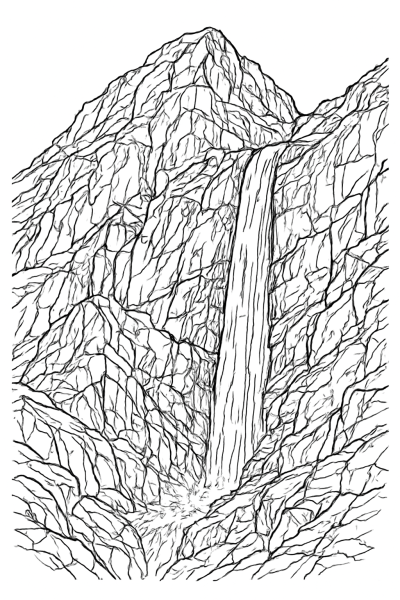 Realistic Mountain Landscape: Detailed Coloring for Adults