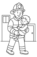 Feuerwehrmann am Feuerwehrhaus