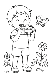 Meine erste Kamera: Ausmalbild für kleine Fotografen