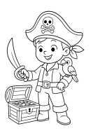 Pirat mit Papagei und Schatzkiste