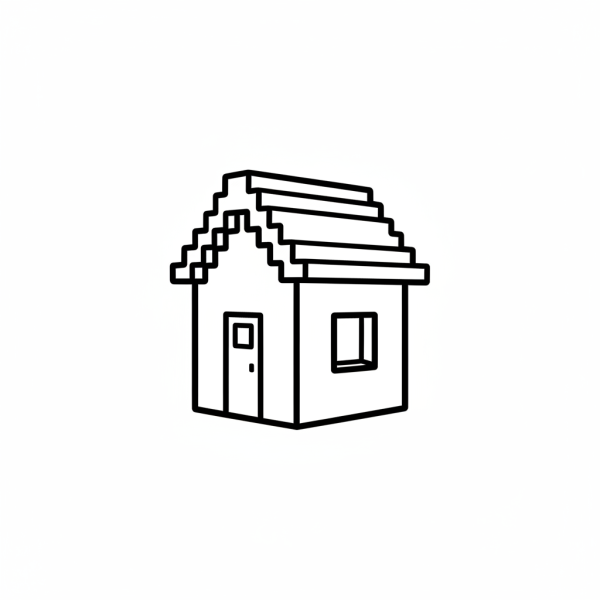 Realistic Block House & Tree – block-building coloring