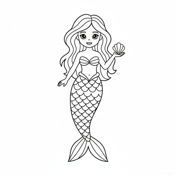 Gentle Waves: Realistic Mermaid Coloring Page
