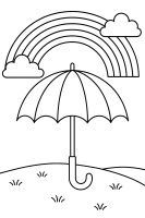 Regenschirm unter Regenbogen