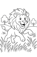 Löwe springt im Gras