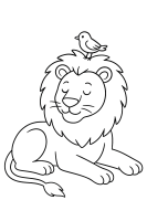 Löwe mit Vogel auf Kopf